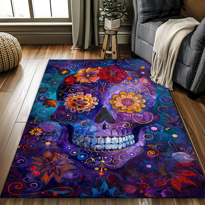 Make a Statement in Your Space with a Skull and Rose Patterned Area Rug, Skull Rug, Area Rugs 5x8, 4x6, 3x5 Size for Living Room Bedroom Home Decorative Skull K33