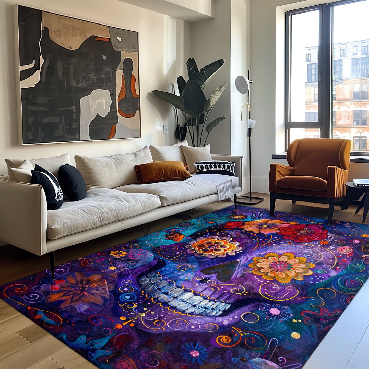 Make a Statement in Your Space with a Skull and Rose Patterned Area Rug, Skull Rug, Area Rugs 5x8, 4x6, 3x5 Size for Living Room Bedroom Home Decorative Skull K33