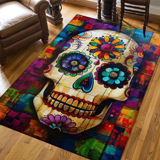 Celebrate Tradition in Your Home with a Mexican Day of the Dead Rug, Skull Rug, Area Rugs 5x8, 4x6, 3x5 Size for Living Room Bedroom Home Decorative Skull K32