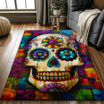 Celebrate Tradition in Your Home with a Mexican Day of the Dead Rug, Skull Rug, Area Rugs 5x8, 4x6, 3x5 Size for Living Room Bedroom Home Decorative Skull K32