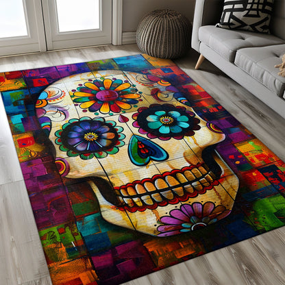 Celebrate Tradition in Your Home with a Mexican Day of the Dead Rug, Skull Rug, Area Rugs 5x8, 4x6, 3x5 Size for Living Room Bedroom Home Decorative Skull K32