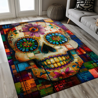 Elevate Your Living Space with a Handbone and Floral Sugar Skull Theme Rug, Skull Rug, Area Rugs 5x8, 4x6, 3x5 Size for Living Room Bedroom Home Decorative Skull K31