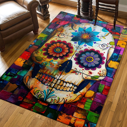 Add a Touch of Edge to Your Home Decor with a Colorful Sugar Skull Print Rug, Skull Rug, Area Rugs 5x8, 4x6, 3x5 Size for Living Room Bedroom Home Decorative Skull K30