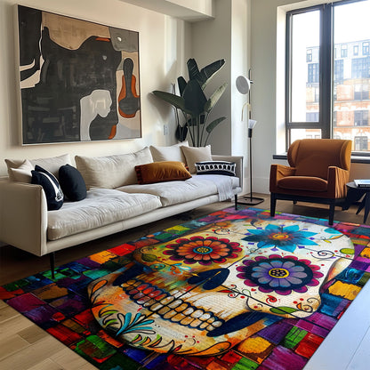 Add a Touch of Edge to Your Home Decor with a Colorful Sugar Skull Print Rug, Skull Rug, Area Rugs 5x8, 4x6, 3x5 Size for Living Room Bedroom Home Decorative Skull K30