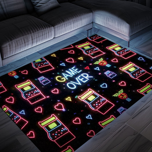 Stylish Neon Video Game Retro Arcade Game Room Area Rug: Perfect for Gamers' Bedrooms and Living Rooms, Arcade Decor, Gift for Gamers, Video Game Lovers G118