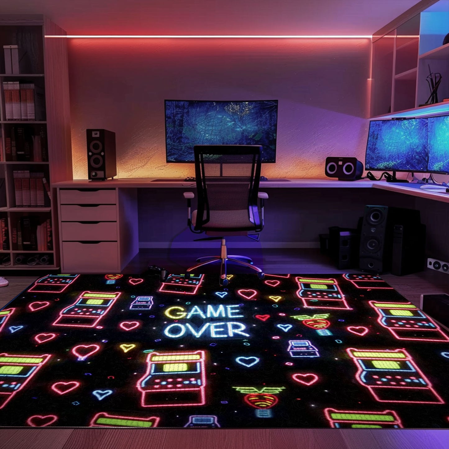 Stylish Neon Video Game Retro Arcade Game Room Area Rug: Perfect for Gamers' Bedrooms and Living Rooms, Arcade Decor, Gift for Gamers, Video Game Lovers G118
