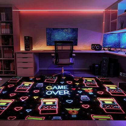 Stylish Neon Video Game Retro Arcade Game Room Area Rug: Perfect for Gamers' Bedrooms and Living Rooms, Arcade Decor, Gift for Gamers, Video Game Lovers G118