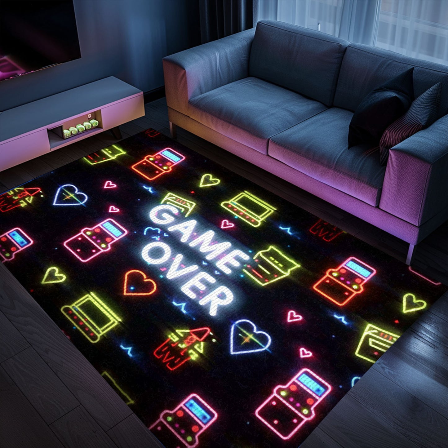 Neon Video Game Retro Arcade Game Room Area Rug: Perfect for Creating a Gaming-Focused Atmosphere, Arcade Decor, Gift for Gamers, Video Game Lovers G116