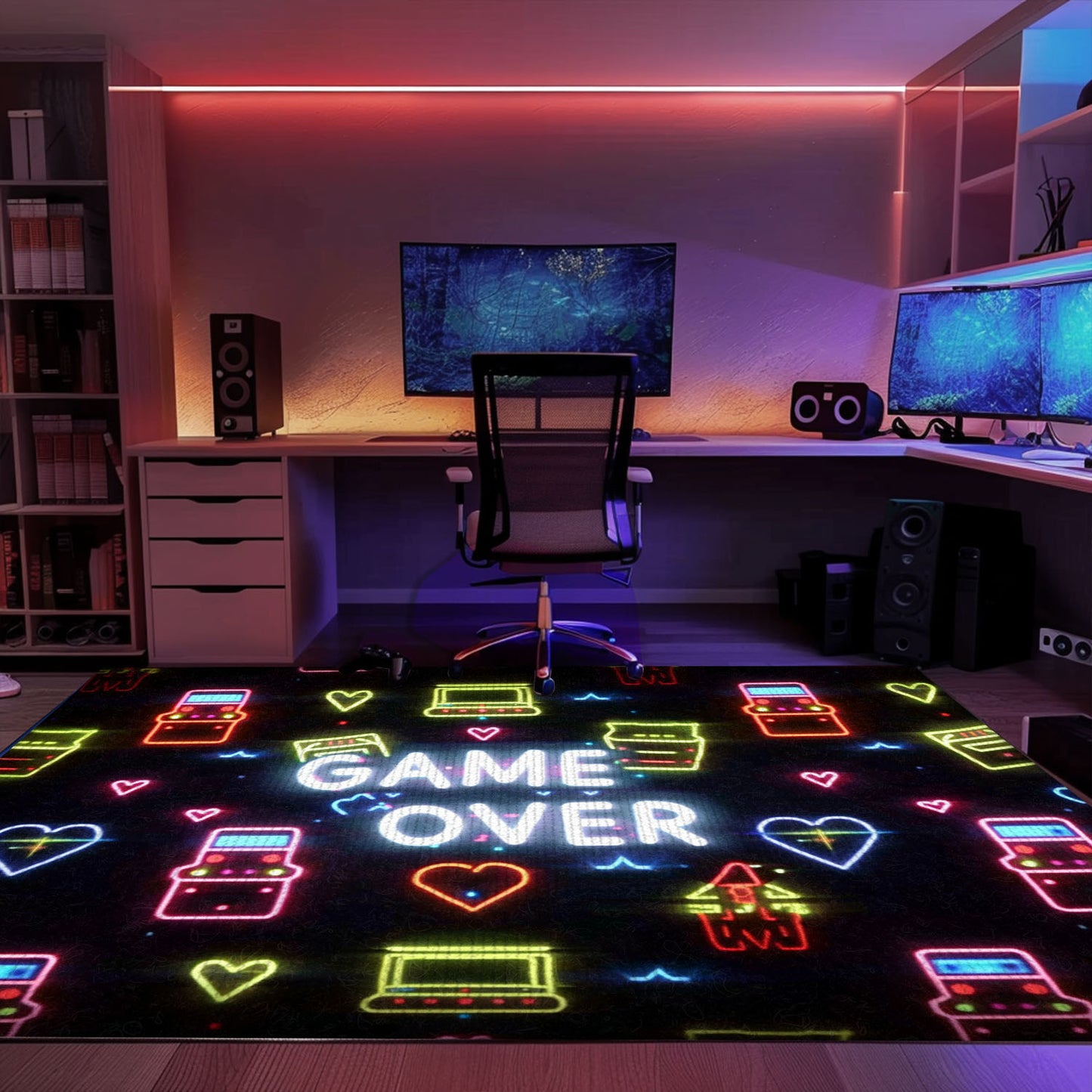 Neon Video Game Retro Arcade Game Room Area Rug: Perfect for Creating a Gaming-Focused Atmosphere, Arcade Decor, Gift for Gamers, Video Game Lovers G116