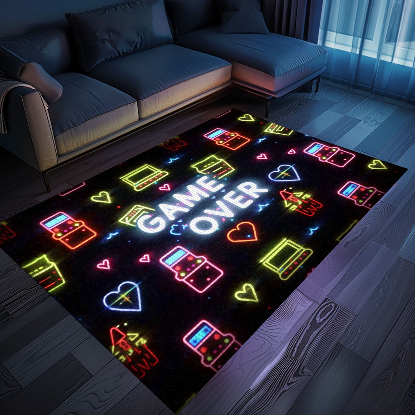 Neon Video Game Retro Arcade Game Room Area Rug: Perfect for Creating a Gaming-Focused Atmosphere, Arcade Decor, Gift for Gamers, Video Game Lovers G116