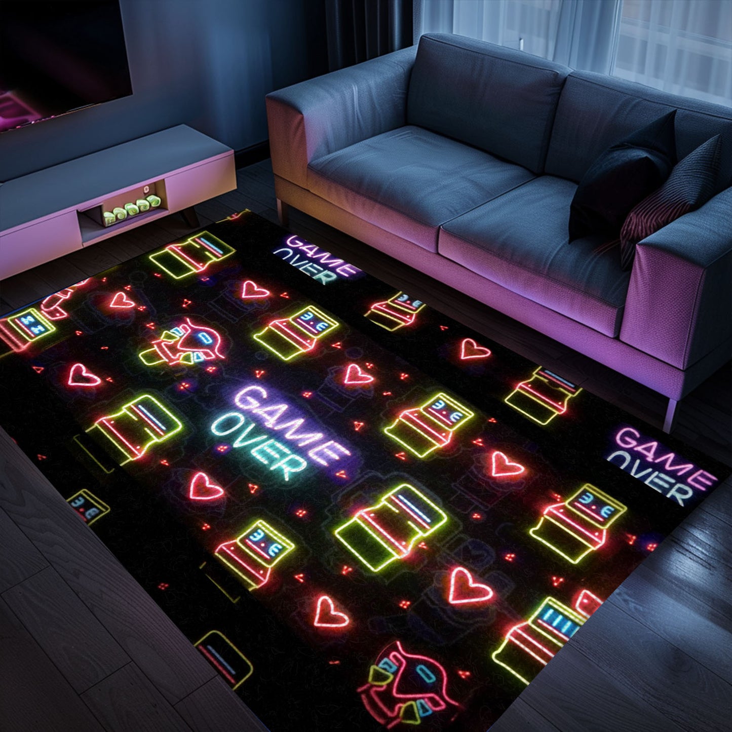 Funky Neon Video Game Retro Arcade Game Room Area Rug: Add Some Retro Flair to Your Living Space, Arcade Decor, Gift for Gamers, Video Game Lovers G115