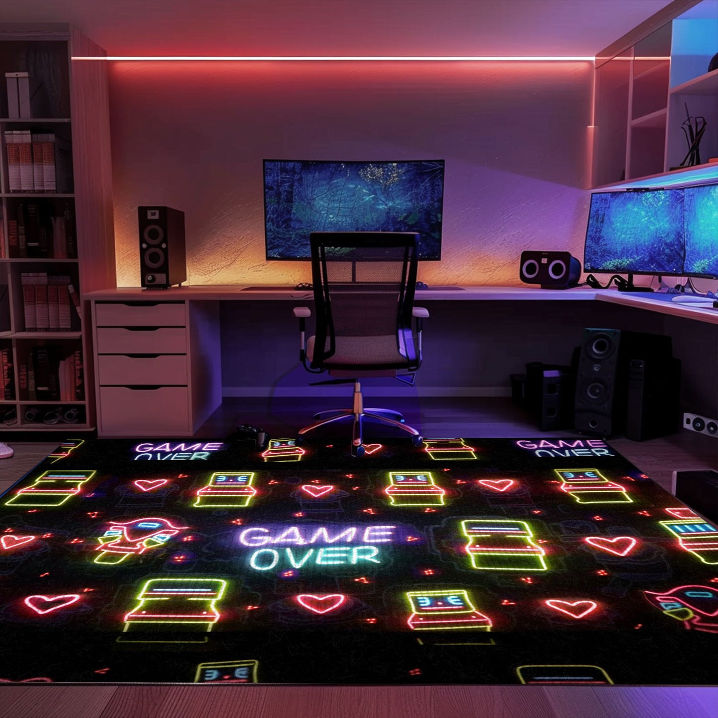 Funky Neon Video Game Retro Arcade Game Room Area Rug: Add Some Retro Flair to Your Living Space, Arcade Decor, Gift for Gamers, Video Game Lovers G115
