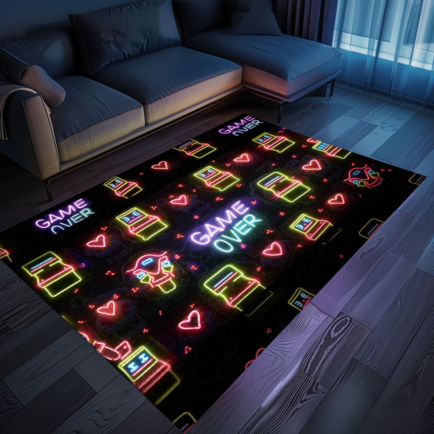 Funky Neon Video Game Retro Arcade Game Room Area Rug: Add Some Retro Flair to Your Living Space, Arcade Decor, Gift for Gamers, Video Game Lovers G115