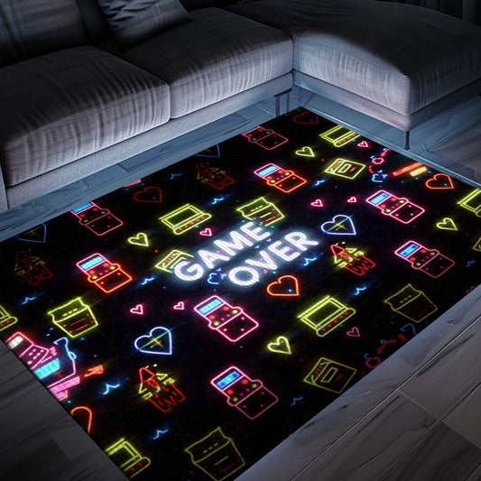 Unique Neon Video Game Retro Arcade Game Room Area Rug: Ideal Decor for Retro Gaming Enthusiasts, Arcade Decor, Gift for Gamers, Video Game Lovers G114
