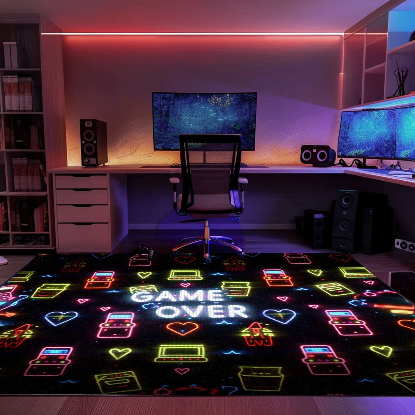 Unique Neon Video Game Retro Arcade Game Room Area Rug: Ideal Decor for Retro Gaming Enthusiasts, Arcade Decor, Gift for Gamers, Video Game Lovers G114