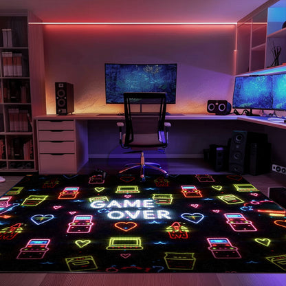 Unique Neon Video Game Retro Arcade Game Room Area Rug: Ideal Decor for Retro Gaming Enthusiasts, Arcade Decor, Gift for Gamers, Video Game Lovers G114