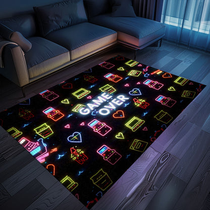 Unique Neon Video Game Retro Arcade Game Room Area Rug: Ideal Decor for Retro Gaming Enthusiasts, Arcade Decor, Gift for Gamers, Video Game Lovers G114