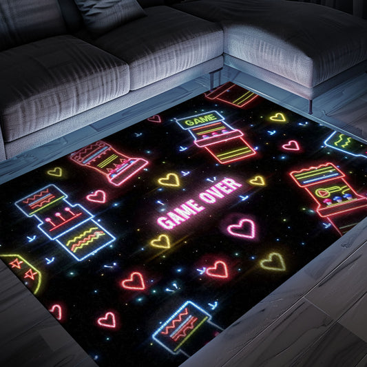 Colorful Neon Video Game Retro Arcade Game Room Area Rug: Elevate Your Space with Arcade Charm, Arcade Decor, Gift for Gamers, Video Game Lovers G113