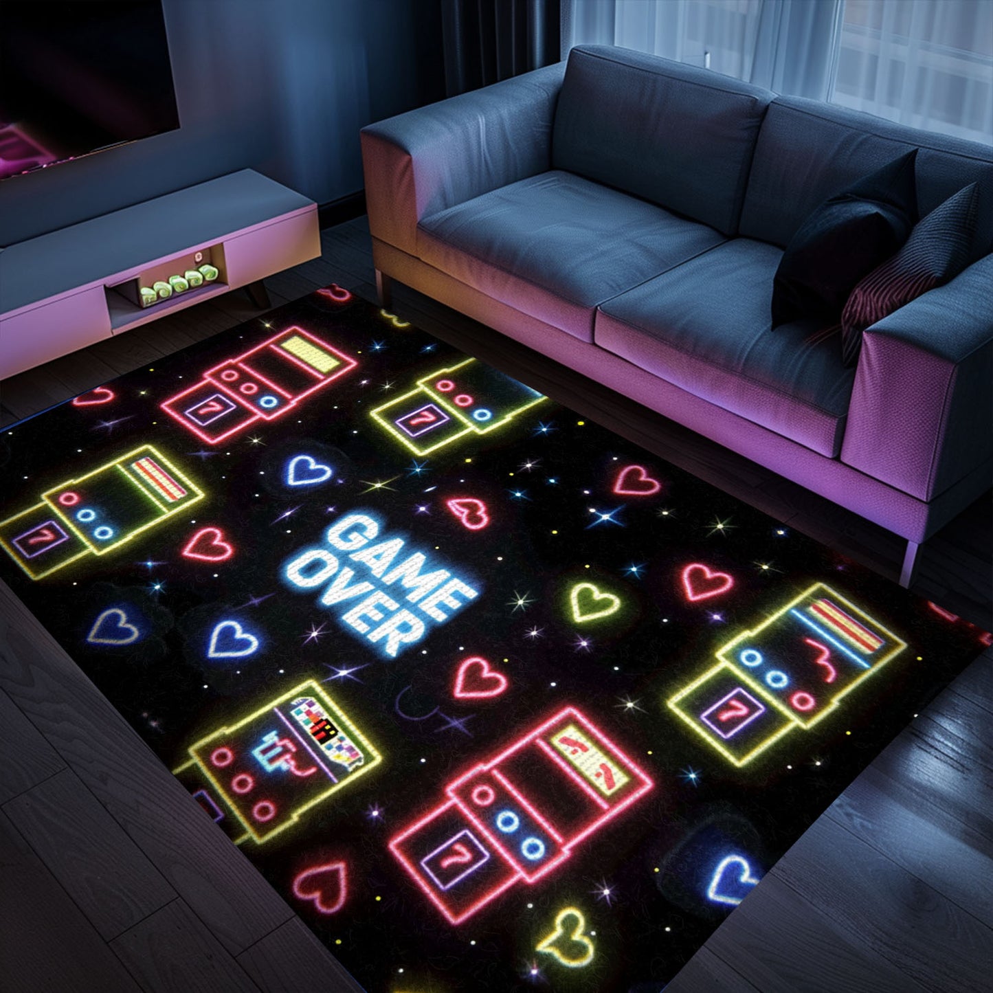 Eye-Catching Neon Video Game Retro Arcade Game Room Area Rug: Great Gift for Gamers and Collectors, Arcade Decor, Gift for Gamers, Video Game Lovers G112
