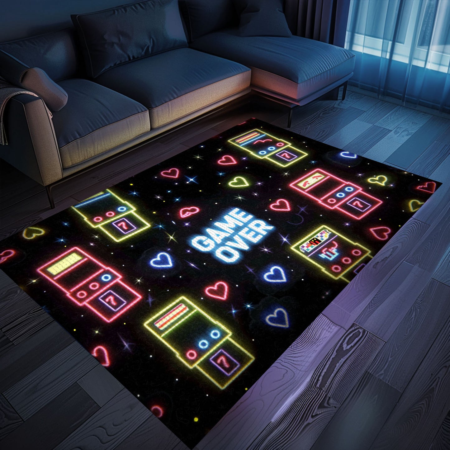 Eye-Catching Neon Video Game Retro Arcade Game Room Area Rug: Great Gift for Gamers and Collectors, Arcade Decor, Gift for Gamers, Video Game Lovers G112