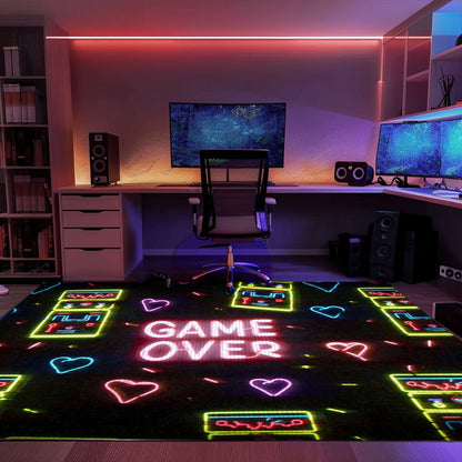 Vibrant Neon Video Game Retro Arcade Game Room Area Rug: Perfect for Creating a Gaming Haven at Home, Arcade Decor, Gift for Gamers, Video Game Lovers G111