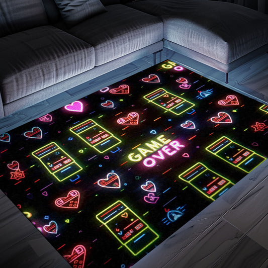 Neon Video Game Retro Arcade Game Room Area Rug: Enhance Your Home with Retro Gaming Vibes, Arcade Decor, Gift for Gamers, Video Game Lovers G110