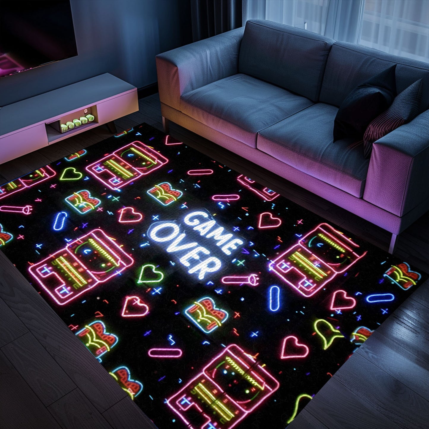 Retro Neon Video Game Arcade Game Room Area Rug: Perfect Decor for Gamers' Living Spaces, Arcade Decor, Gift for Gamers, Video Game Lovers G108