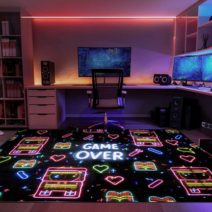 Retro Neon Video Game Arcade Game Room Area Rug: Perfect Decor for Gamers' Living Spaces, Arcade Decor, Gift for Gamers, Video Game Lovers G108