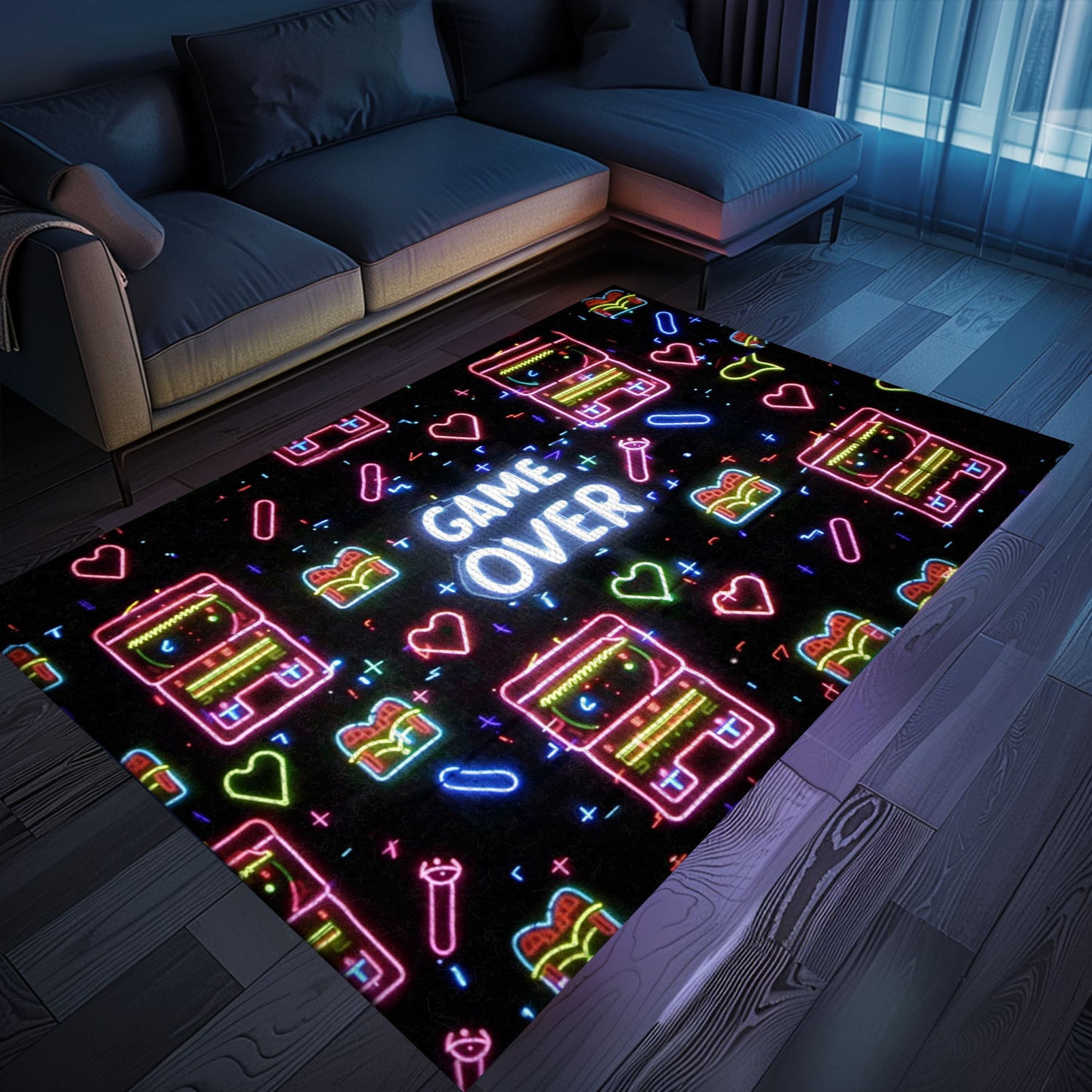 Retro Neon Video Game Arcade Game Room Area Rug: Perfect Decor for Gamers' Living Spaces, Arcade Decor, Gift for Gamers, Video Game Lovers G108