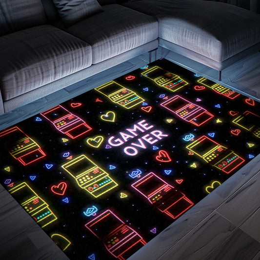 Neon Video Game Retro Arcade Game Room Area Rug: Add a Touch of Nostalgia to Your Living Room or Bedroom, Arcade Decor, Gift for Gamers, Video Game Lovers G107