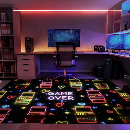 Neon Video Game Retro Arcade Game Room Area Rug: Add a Touch of Nostalgia to Your Living Room or Bedroom, Arcade Decor, Gift for Gamers, Video Game Lovers G107