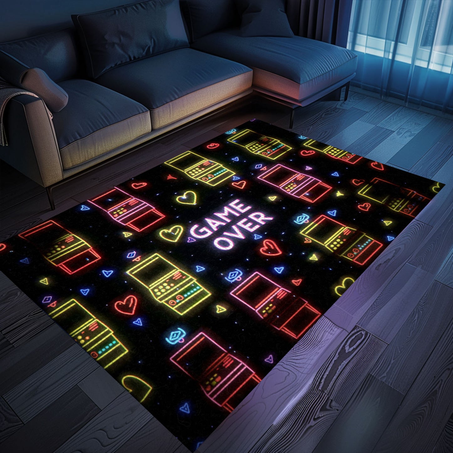 Neon Video Game Retro Arcade Game Room Area Rug: Add a Touch of Nostalgia to Your Living Room or Bedroom, Arcade Decor, Gift for Gamers, Video Game Lovers G107