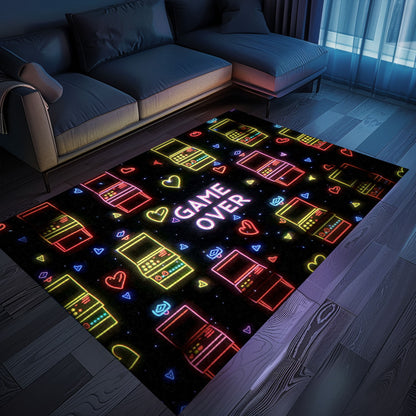 Neon Video Game Retro Arcade Game Room Area Rug: Add a Touch of Nostalgia to Your Living Room or Bedroom, Arcade Decor, Gift for Gamers, Video Game Lovers G107
