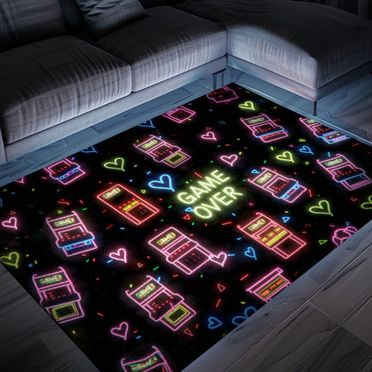Funky Neon Video Game Retro Arcade Game Room Area Rug: Transform Your Space with Arcade-Inspired Decor, Arcade Decor, Gift for Gamers, Video Game Lovers G106