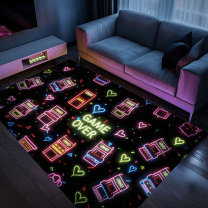 Funky Neon Video Game Retro Arcade Game Room Area Rug: Transform Your Space with Arcade-Inspired Decor, Arcade Decor, Gift for Gamers, Video Game Lovers G106