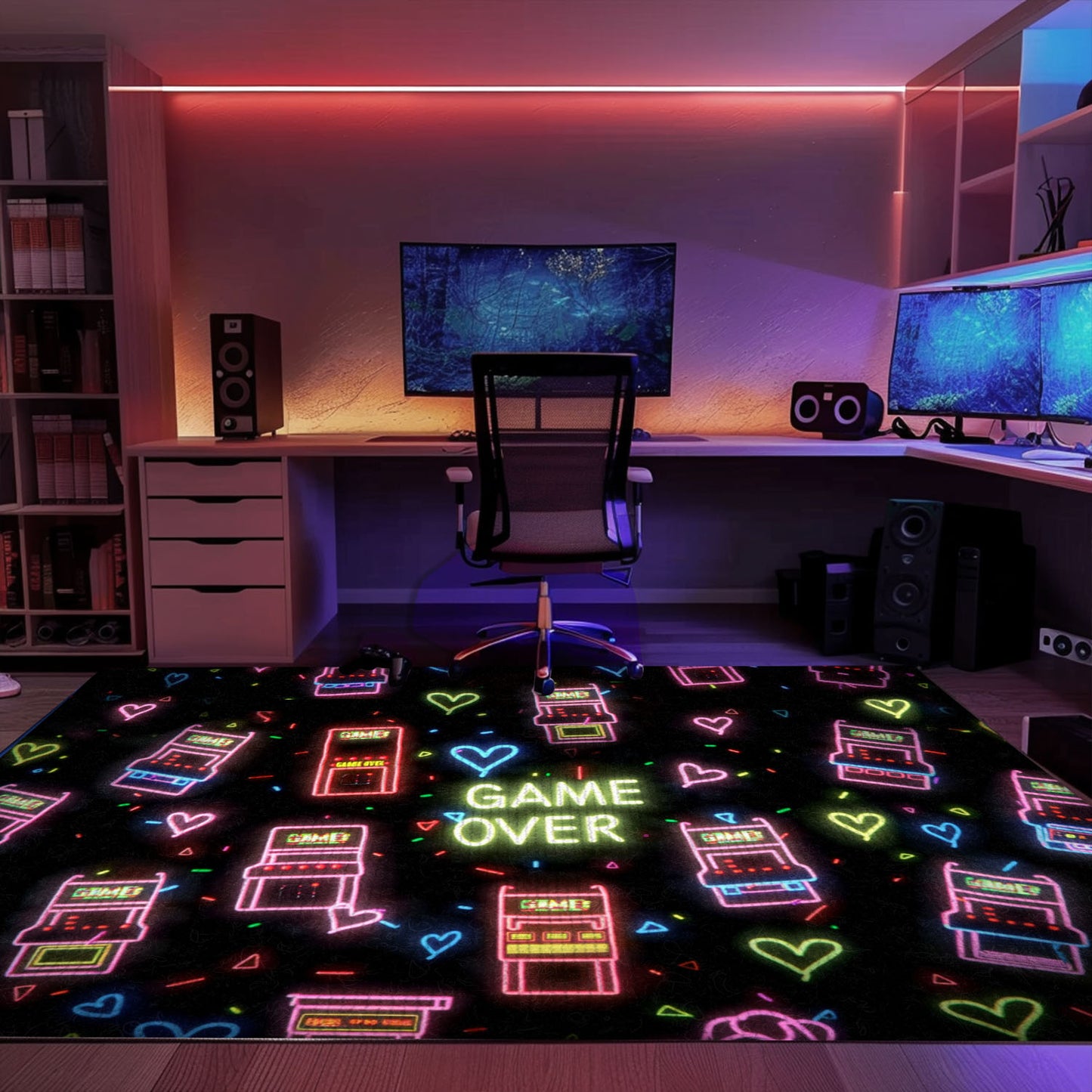 Funky Neon Video Game Retro Arcade Game Room Area Rug: Transform Your Space with Arcade-Inspired Decor, Arcade Decor, Gift for Gamers, Video Game Lovers G106