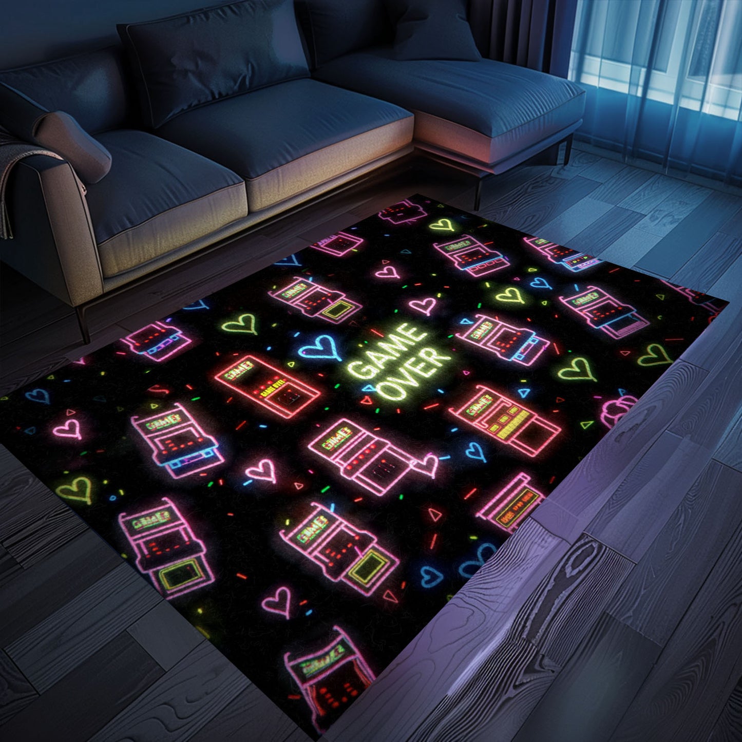 Funky Neon Video Game Retro Arcade Game Room Area Rug: Transform Your Space with Arcade-Inspired Decor, Arcade Decor, Gift for Gamers, Video Game Lovers G106
