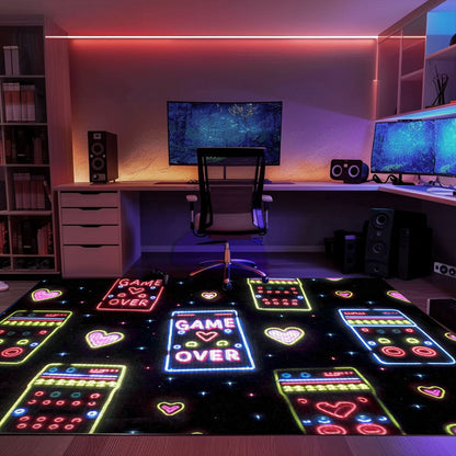 Unique Neon Video Game Retro Arcade Game Room Area Rug: Bring the Arcade Experience Home, Perfect Gift, Arcade Decor, Gift for Gamers, Video Game Lovers G105