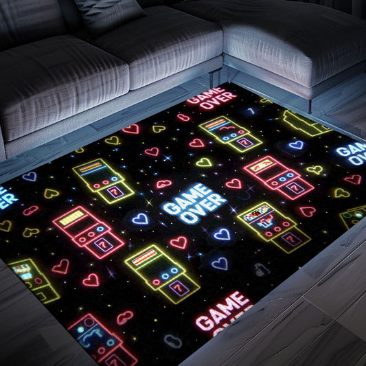 Colorful Neon Video Game Retro Arcade Game Room Area Rug: Ideal for Gamers' Bedrooms and Living Rooms, Arcade Decor, Gift for Gamers, Video Game Lovers G104