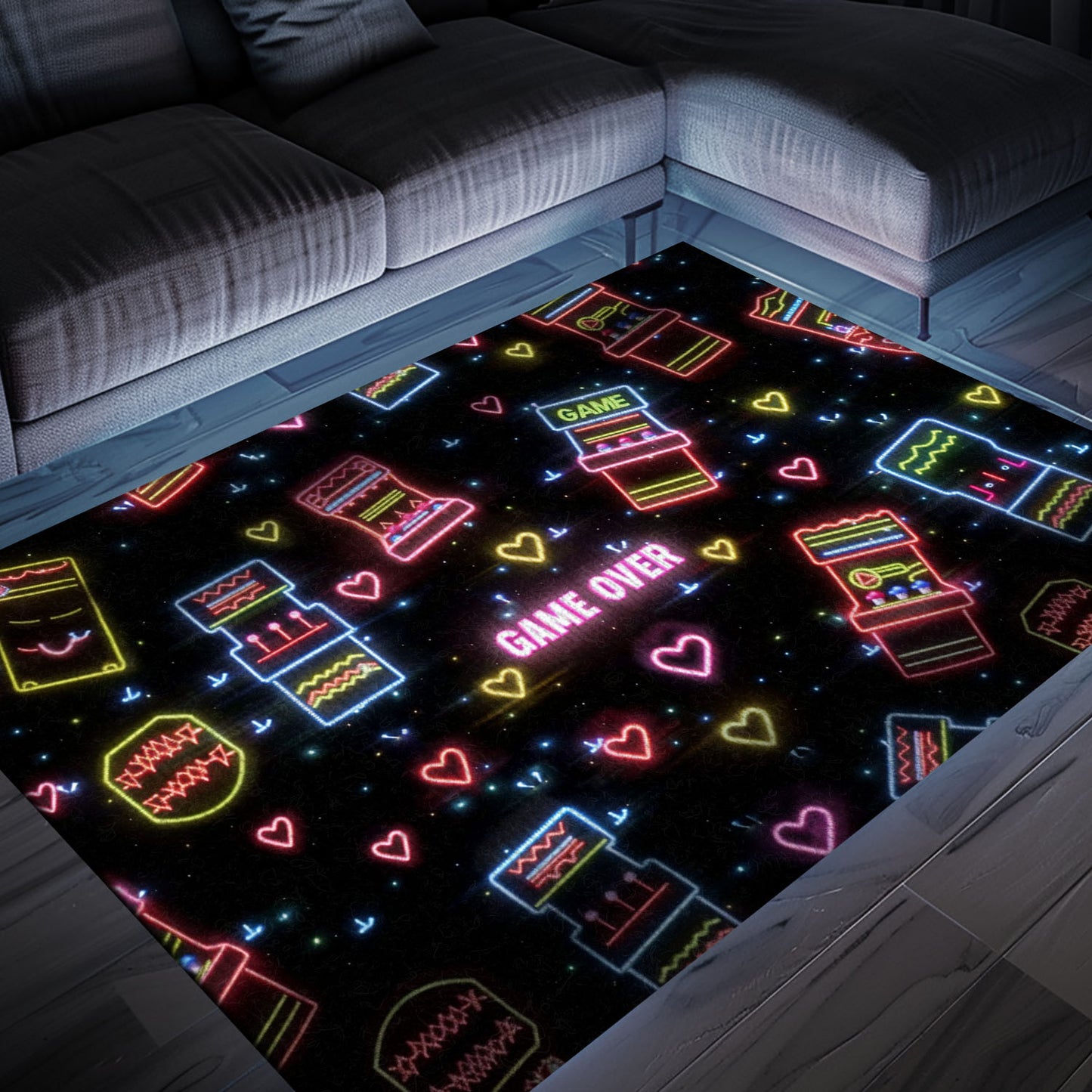 Eye-Catching Neon Video Game Retro Arcade Game Room Area Rug: Enhance Your Living Space with Arcade Vibes, Arcade Decor, Gift for Gamers, Video Game Lovers G103