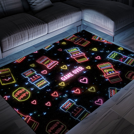 Eye-Catching Neon Video Game Retro Arcade Game Room Area Rug: Enhance Your Living Space with Arcade Vibes, Arcade Decor, Gift for Gamers, Video Game Lovers G103