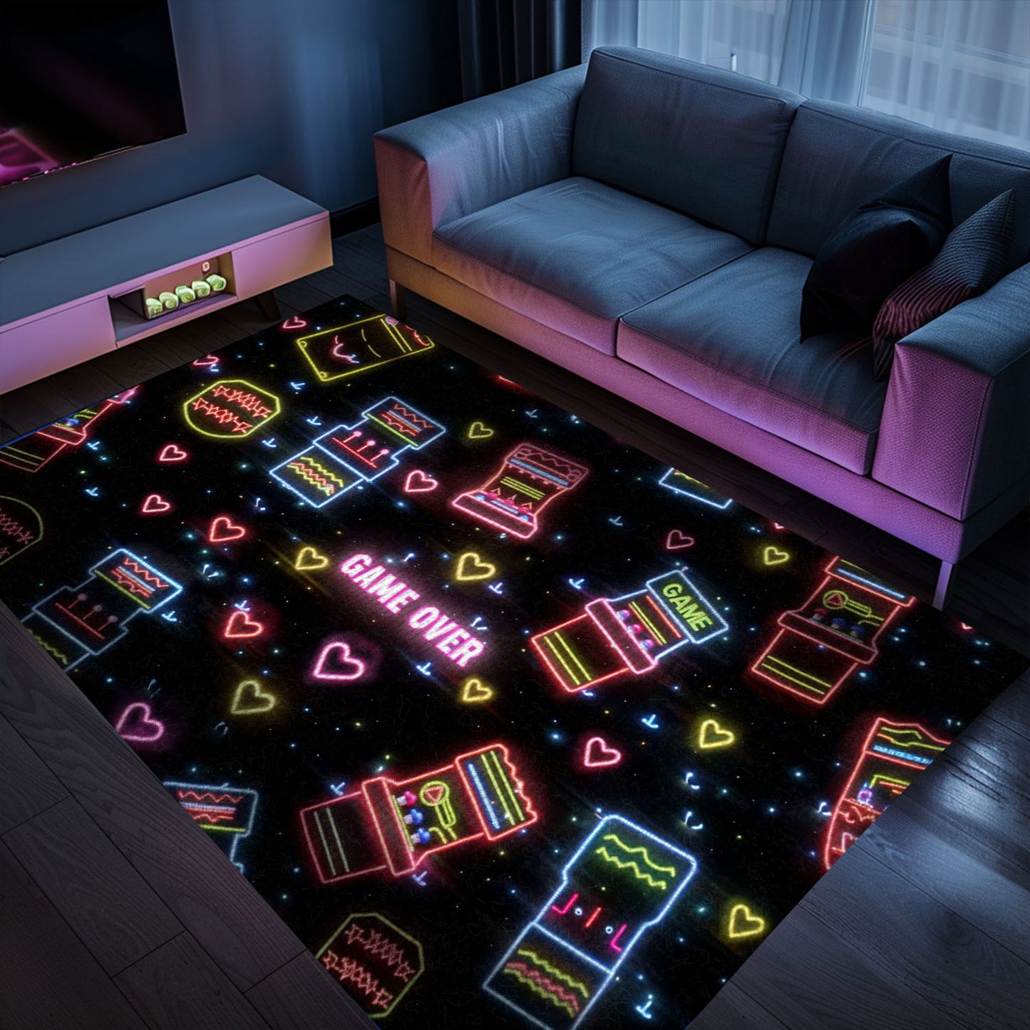 Eye-Catching Neon Video Game Retro Arcade Game Room Area Rug: Enhance Your Living Space with Arcade Vibes, Arcade Decor, Gift for Gamers, Video Game Lovers G103