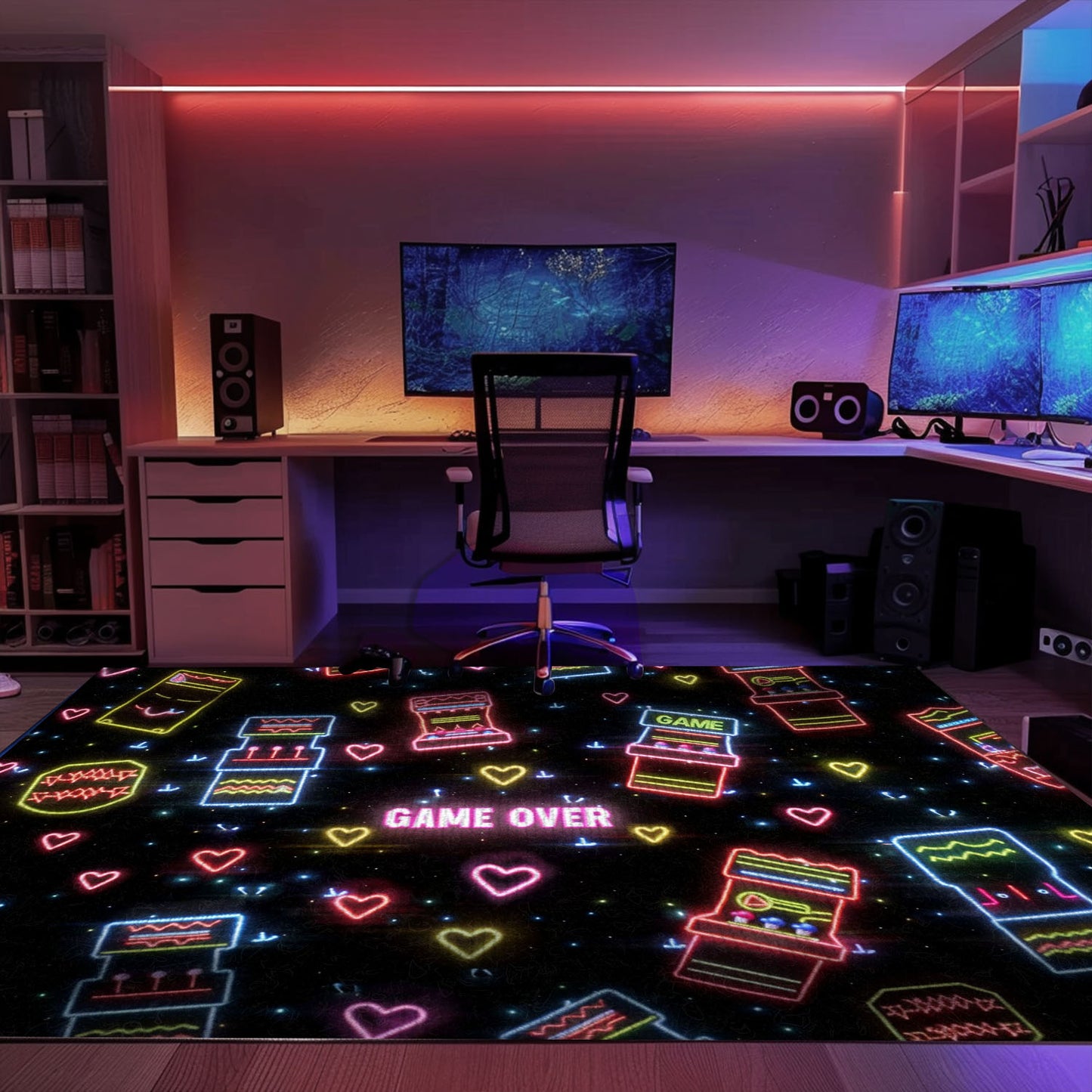 Eye-Catching Neon Video Game Retro Arcade Game Room Area Rug: Enhance Your Living Space with Arcade Vibes, Arcade Decor, Gift for Gamers, Video Game Lovers G103