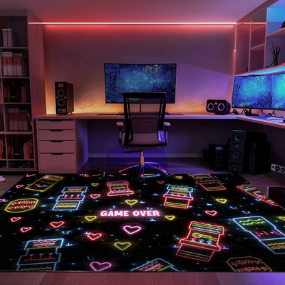 Eye-Catching Neon Video Game Retro Arcade Game Room Area Rug: Enhance Your Living Space with Arcade Vibes, Arcade Decor, Gift for Gamers, Video Game Lovers G103