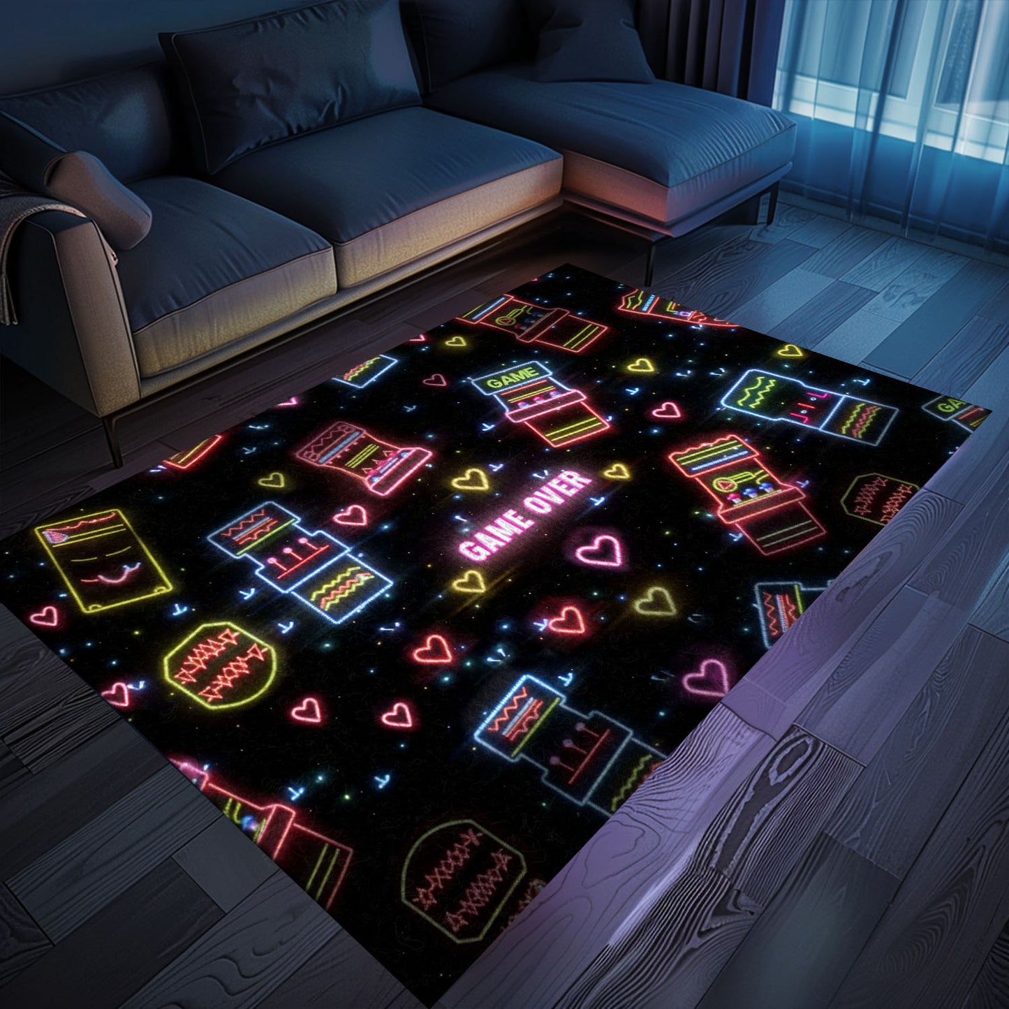 Eye-Catching Neon Video Game Retro Arcade Game Room Area Rug: Enhance Your Living Space with Arcade Vibes, Arcade Decor, Gift for Gamers, Video Game Lovers G103