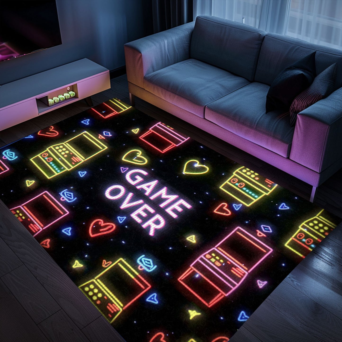 Vibrant Neon Video Game Retro Arcade Game Room Area Rug: Perfect Addition to Arcade Decor, Great Gift for Gamers, Arcade Decor, Gift for Gamers, Video Game Lovers G102
