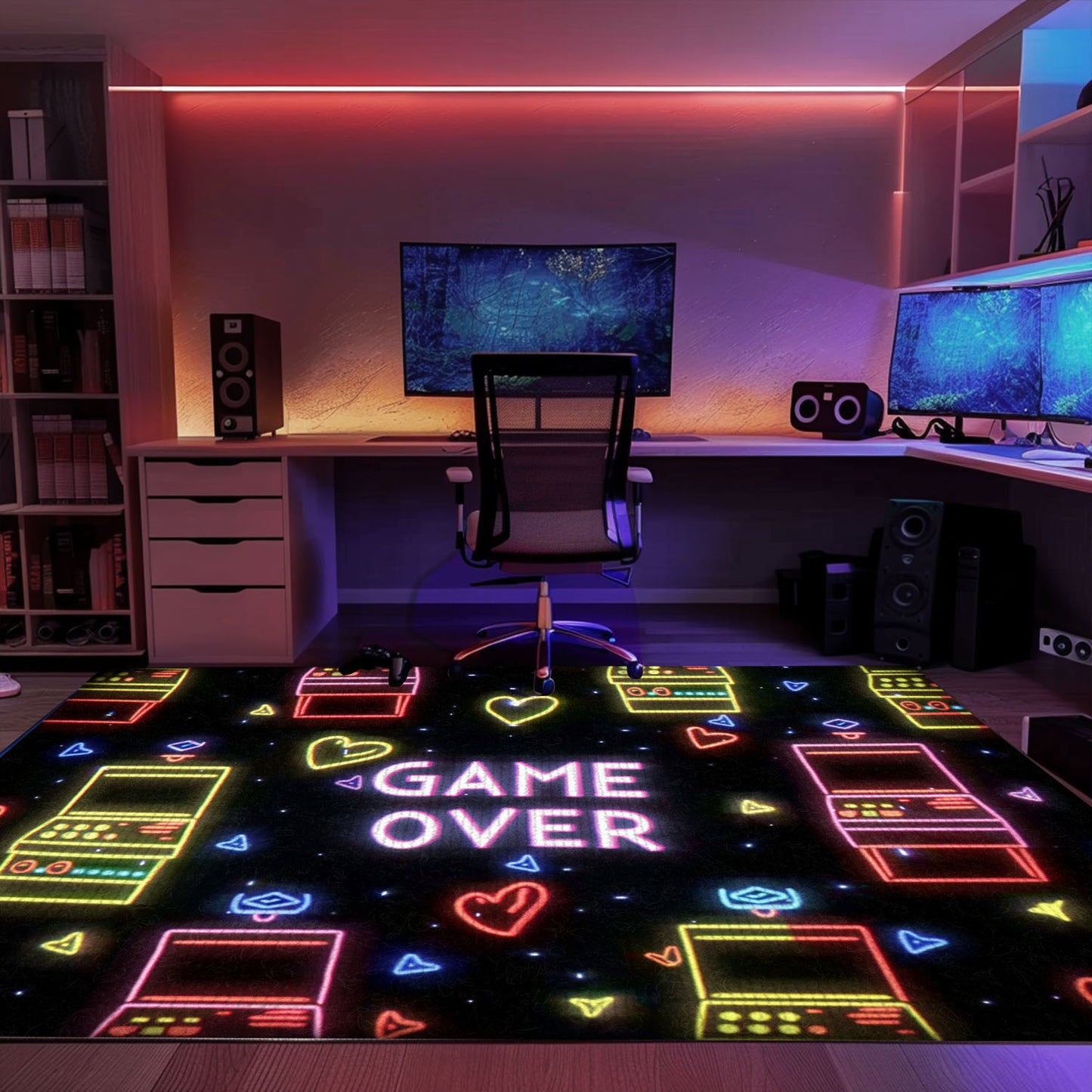 Vibrant Neon Video Game Retro Arcade Game Room Area Rug: Perfect Addition to Arcade Decor, Great Gift for Gamers, Arcade Decor, Gift for Gamers, Video Game Lovers G102