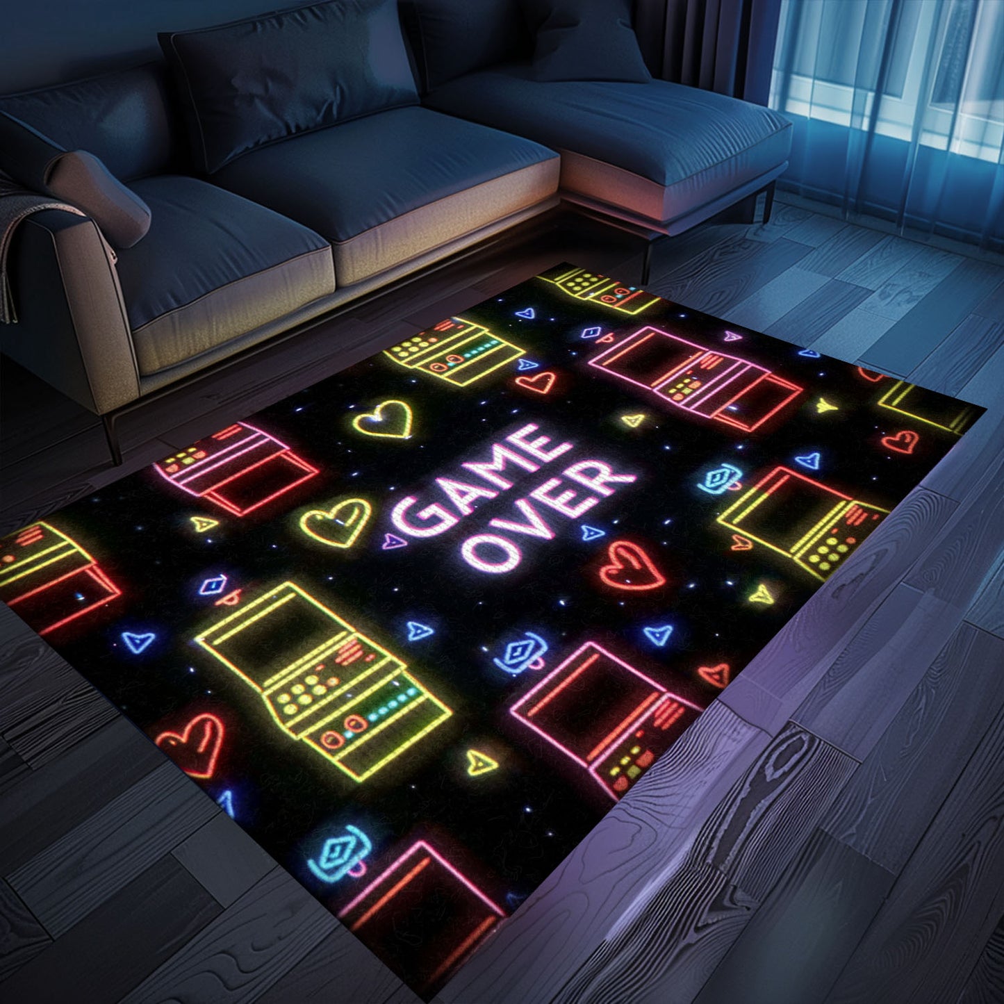 Vibrant Neon Video Game Retro Arcade Game Room Area Rug: Perfect Addition to Arcade Decor, Great Gift for Gamers, Arcade Decor, Gift for Gamers, Video Game Lovers G102