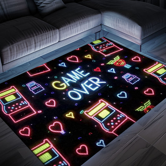 Neon Video Game Retro Arcade Game Room Area Rug: Stylish Decor for Living Room and Bedroom, Ideal Gift for Gamers, Arcade Decor, Gift for Gamers, Video Game Lovers G101