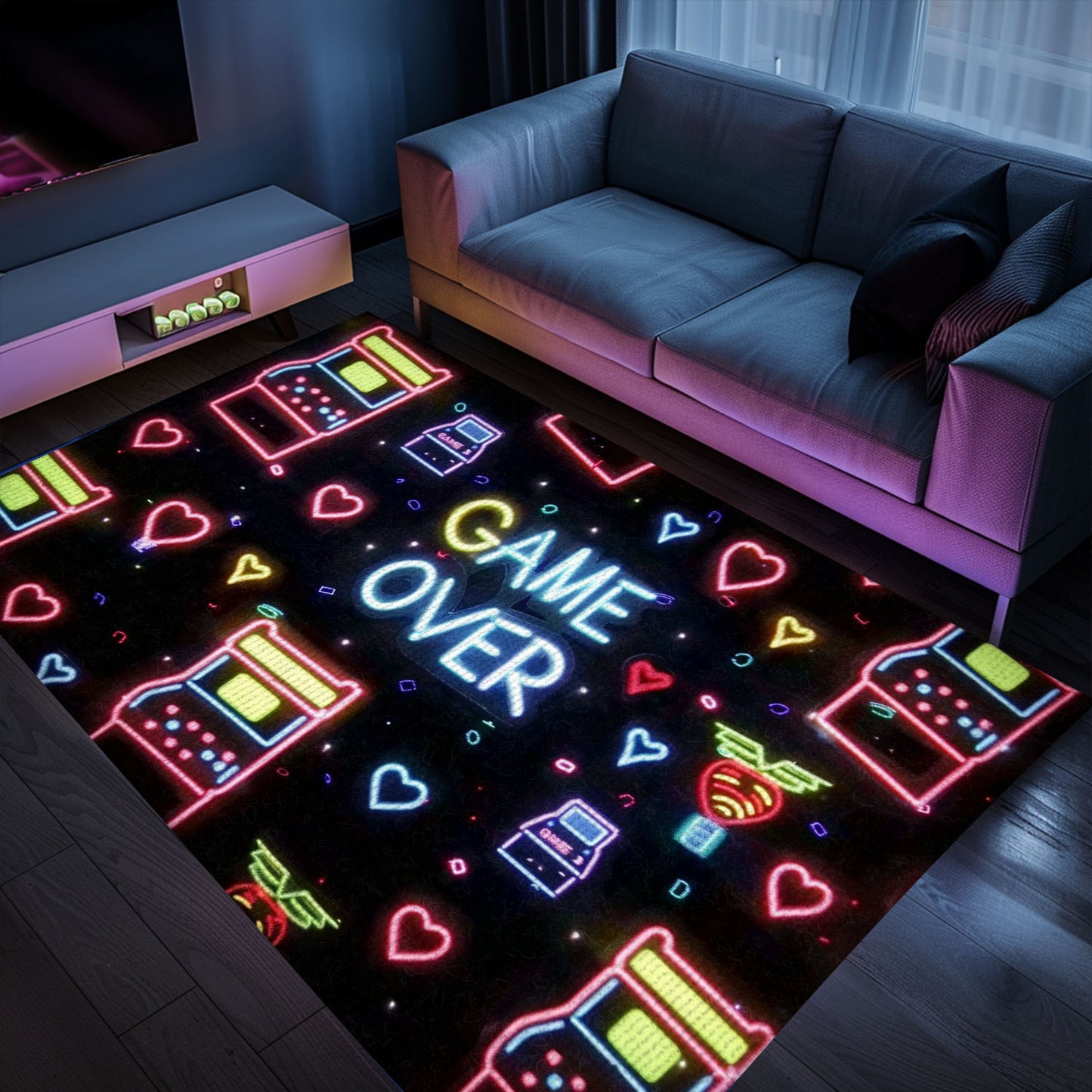 Neon Video Game Retro Arcade Game Room Area Rug: Stylish Decor for Living Room and Bedroom, Ideal Gift for Gamers, Arcade Decor, Gift for Gamers, Video Game Lovers G101
